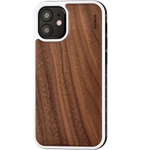 iPhone 12 Mini wood case walnut backside with TPU bumper and white PC